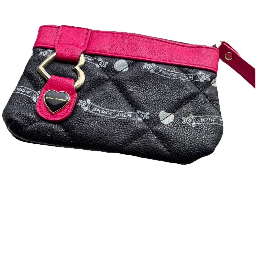 Betsey Johnson Quilted Heart‎ Wristlet Wallet – Black & Pink Y2K Era